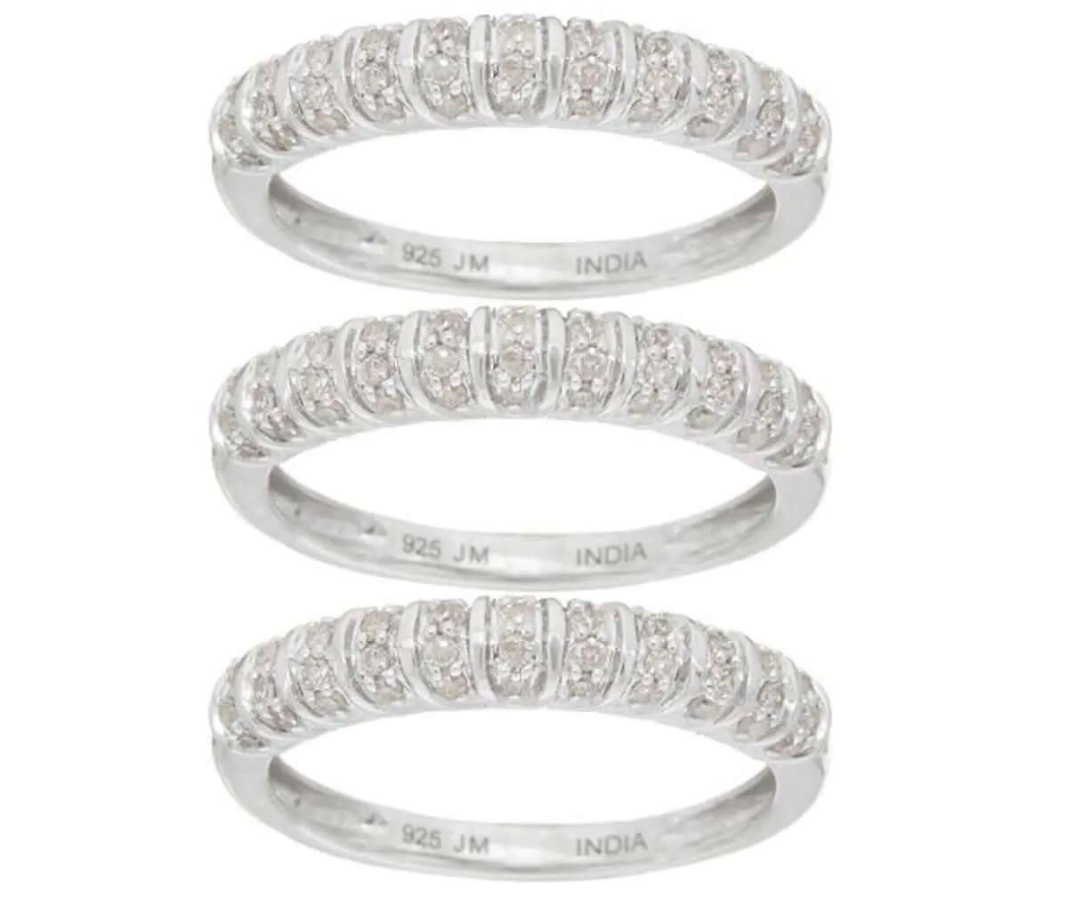 Set of 3 Pave' Band Rings, Sterling, 5/8 cttw by JewelMore