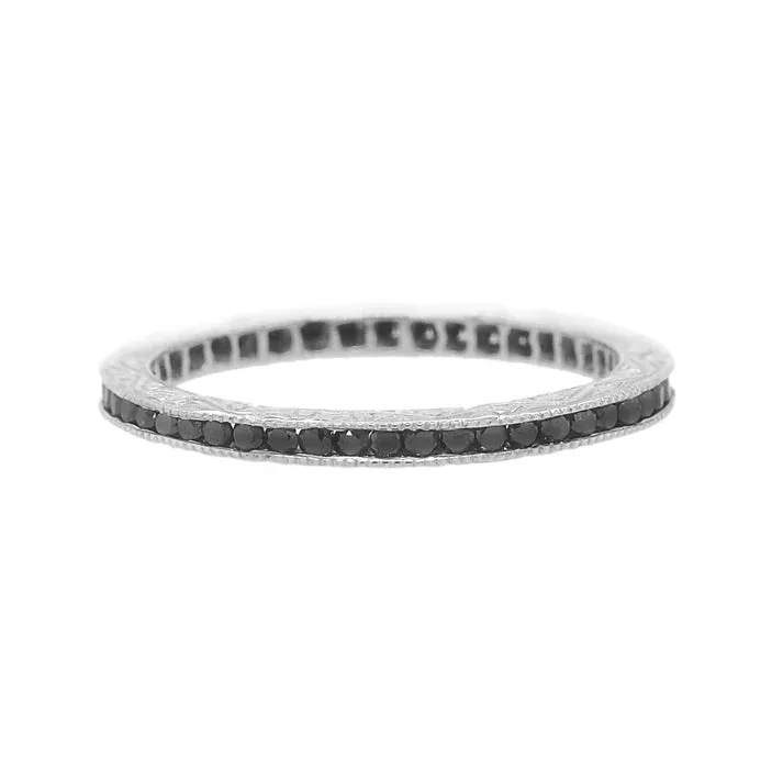 Sethi Couture 18K White Gold Channel Black Diamond Eternity Band - Size 7