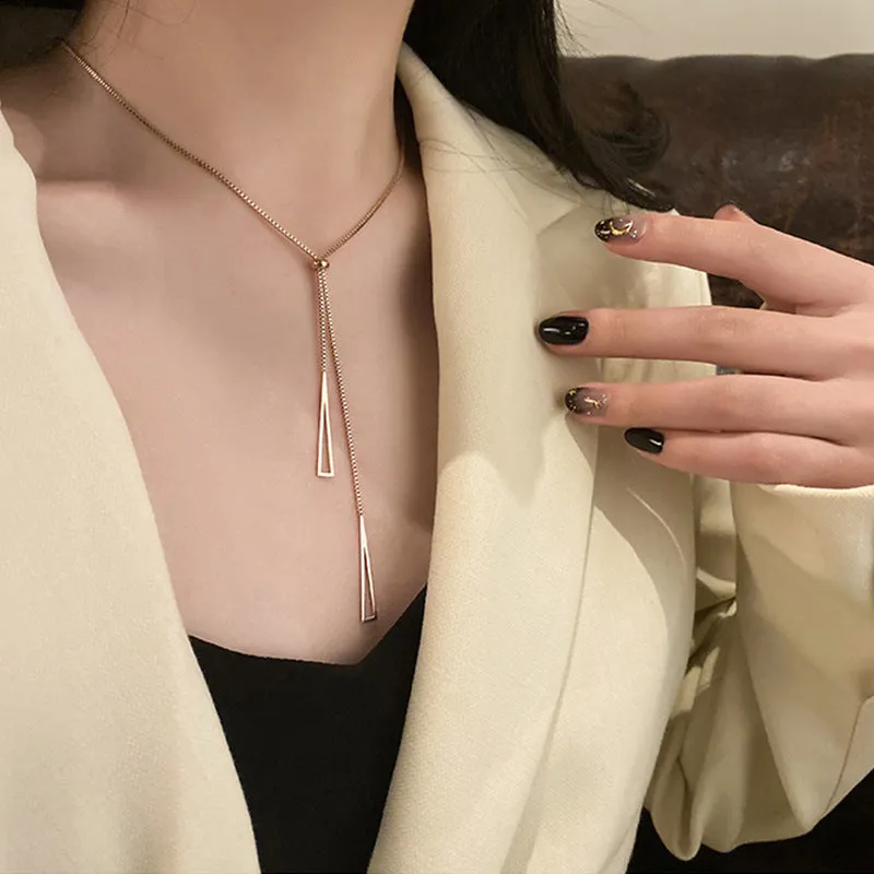 Sexy Tassel Charm Pull Adjustment Chain Choker Necklace Stainless Steel