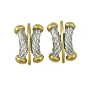 Silver and Gold Ribbed Bars Clip On Earring - MEC379