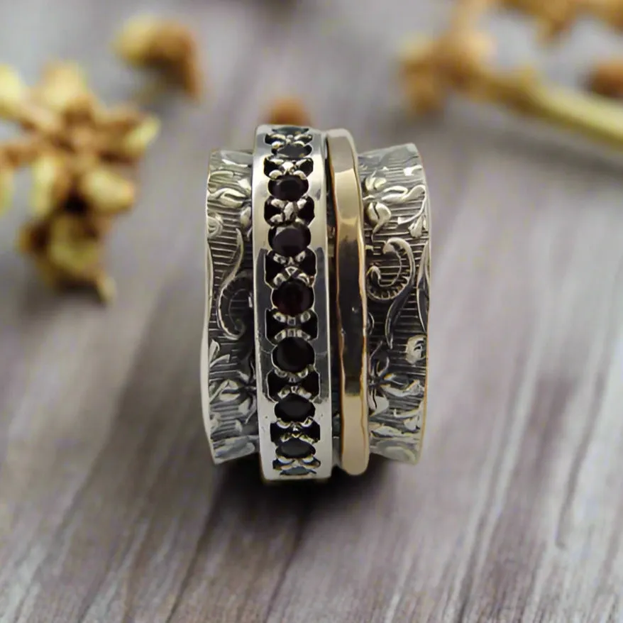 Silver and Gold Stacking Spinner and Turquoise Ring - Edge of the World.