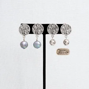 Silver Bamboo Clip Earrings with Fresh Water Pearl or Rose Bead Drop