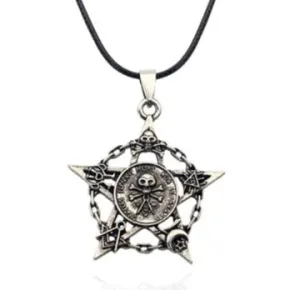 Silver colored skull and crossbones star necklace