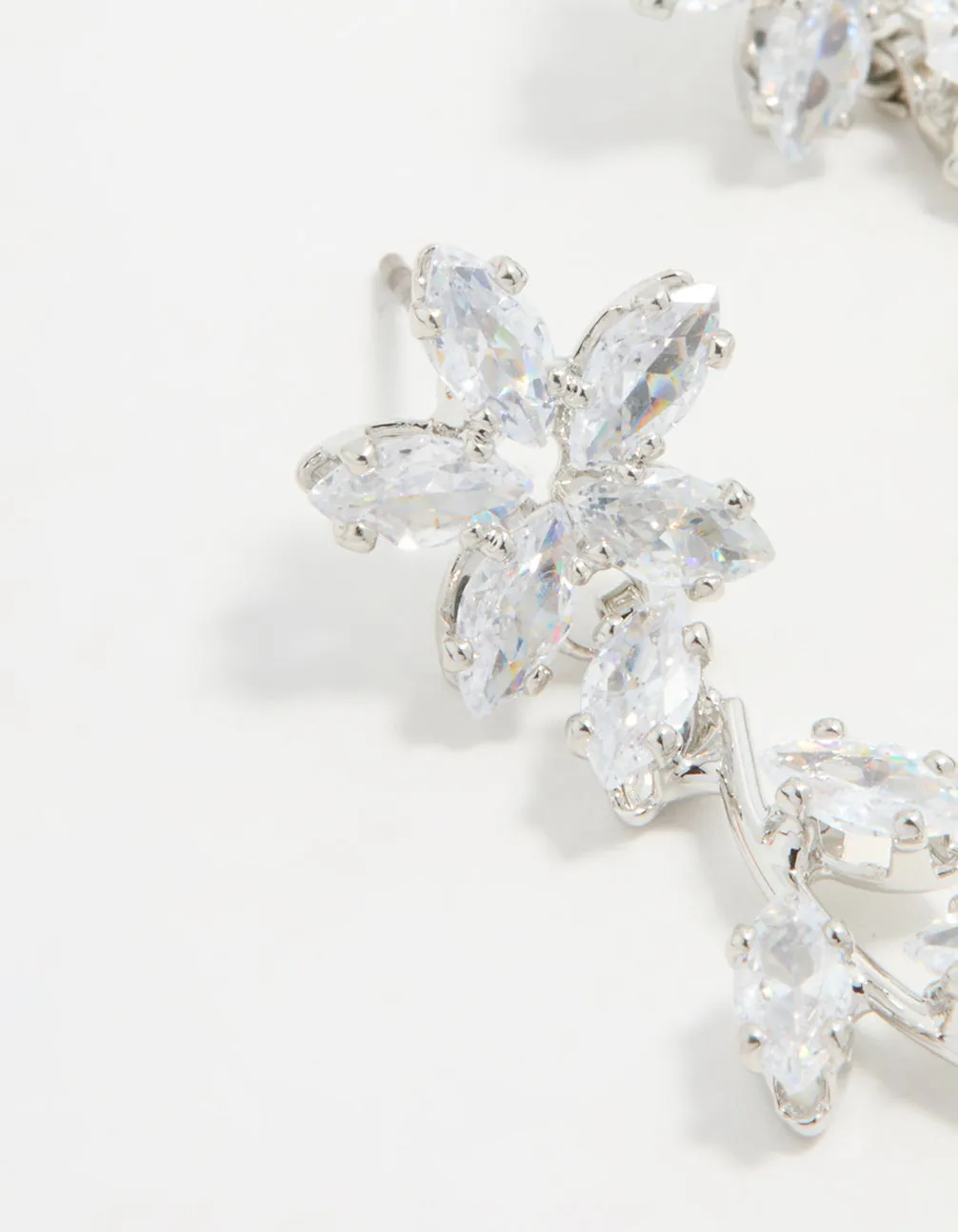 Silver Cubic Zirconia Flower Trail Drop Earrings