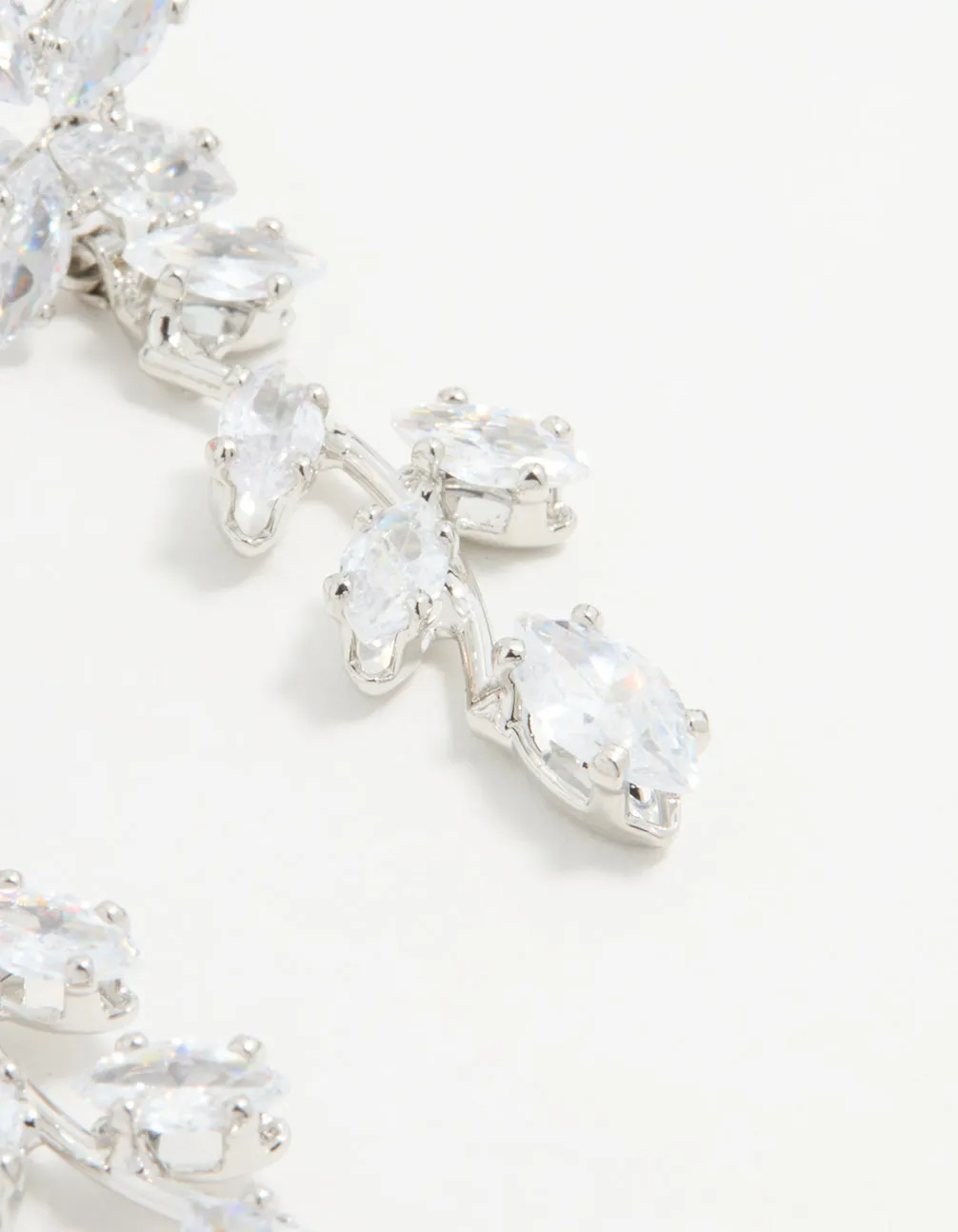 Silver Cubic Zirconia Flower Trail Drop Earrings