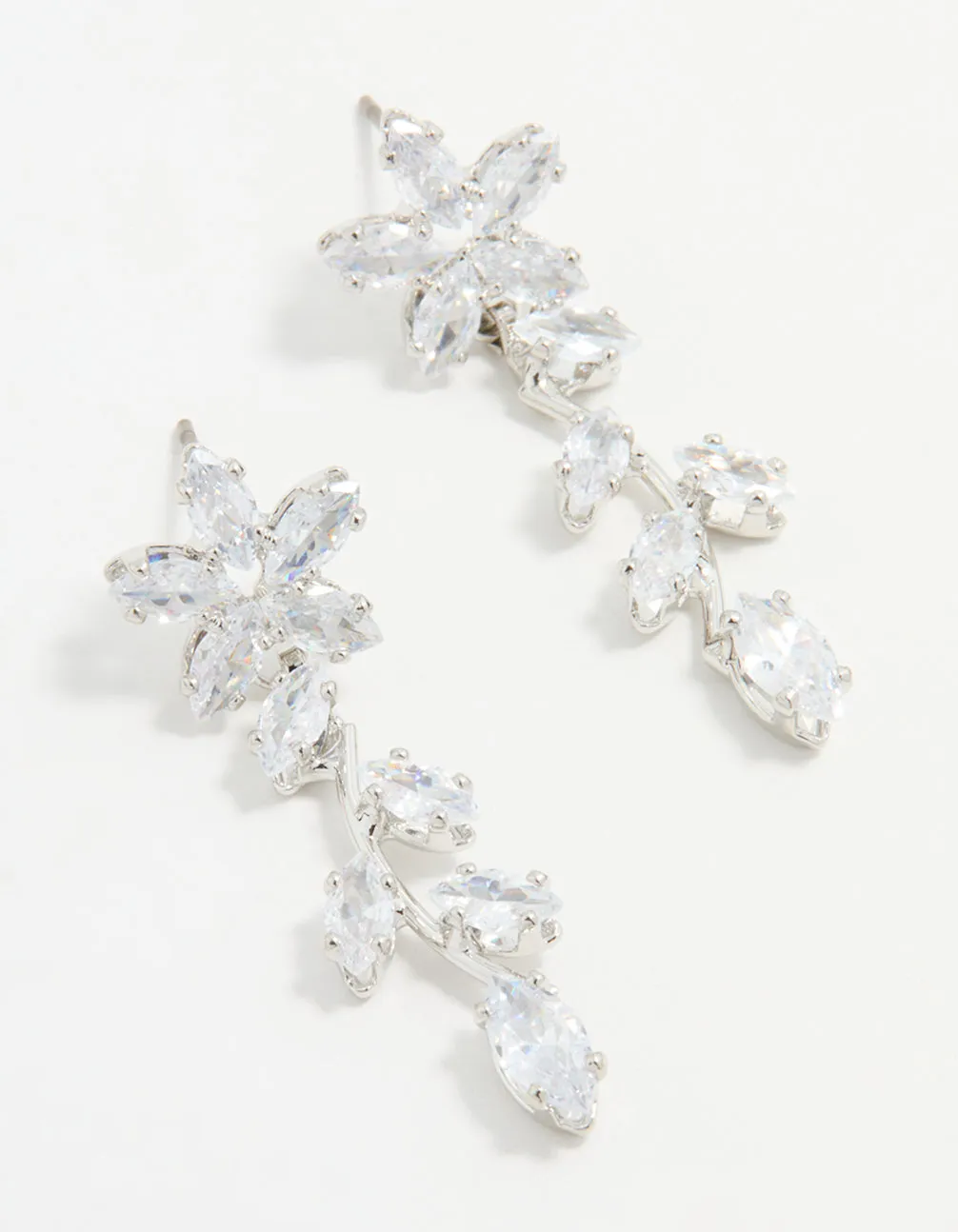 Silver Cubic Zirconia Flower Trail Drop Earrings
