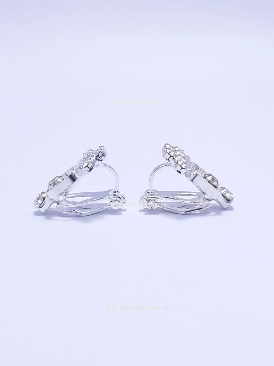 Silver Diamond Clip On Stud Earrings