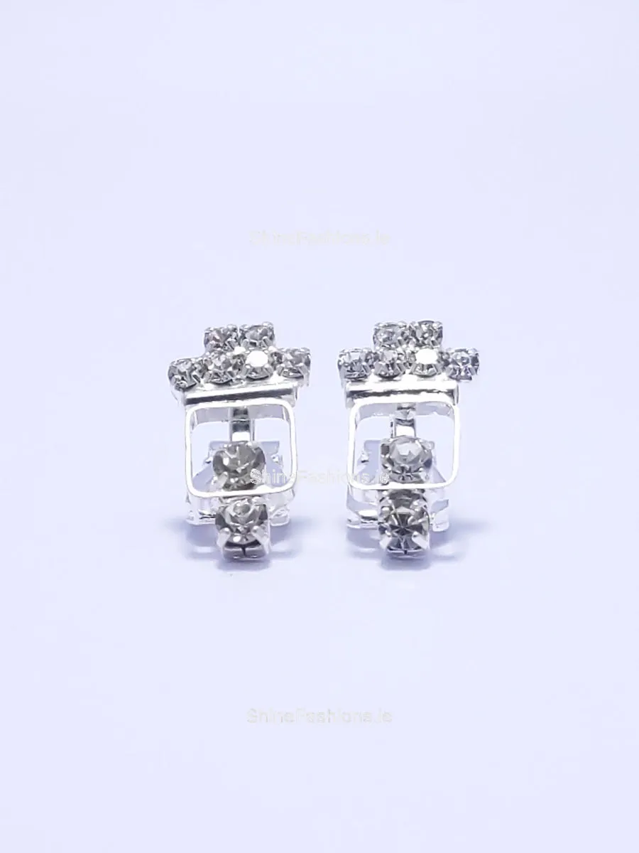 Silver Diamond Clip On Stud Earrings