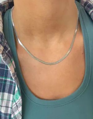 Silver Herringbone Necklace Stainless Steel