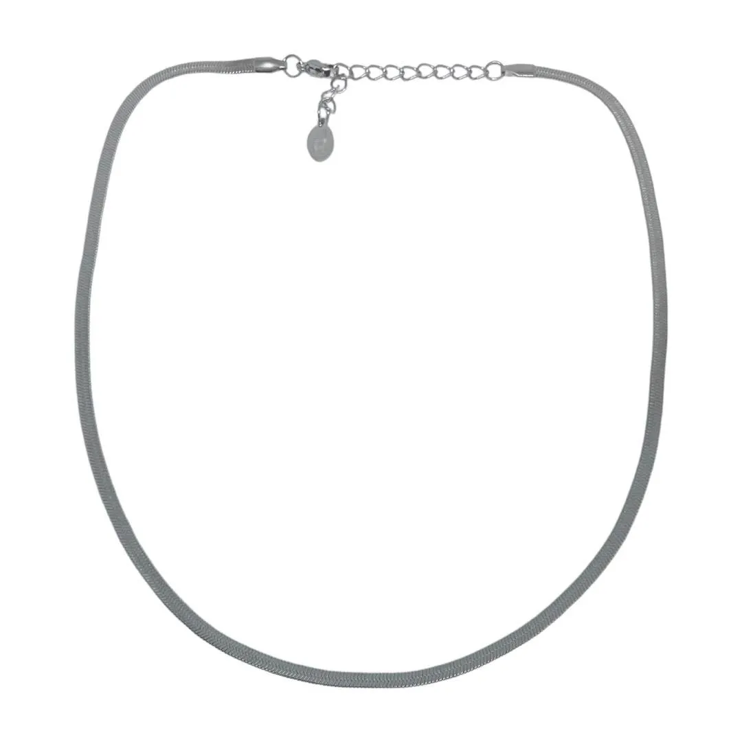 Silver Herringbone Necklace Stainless Steel