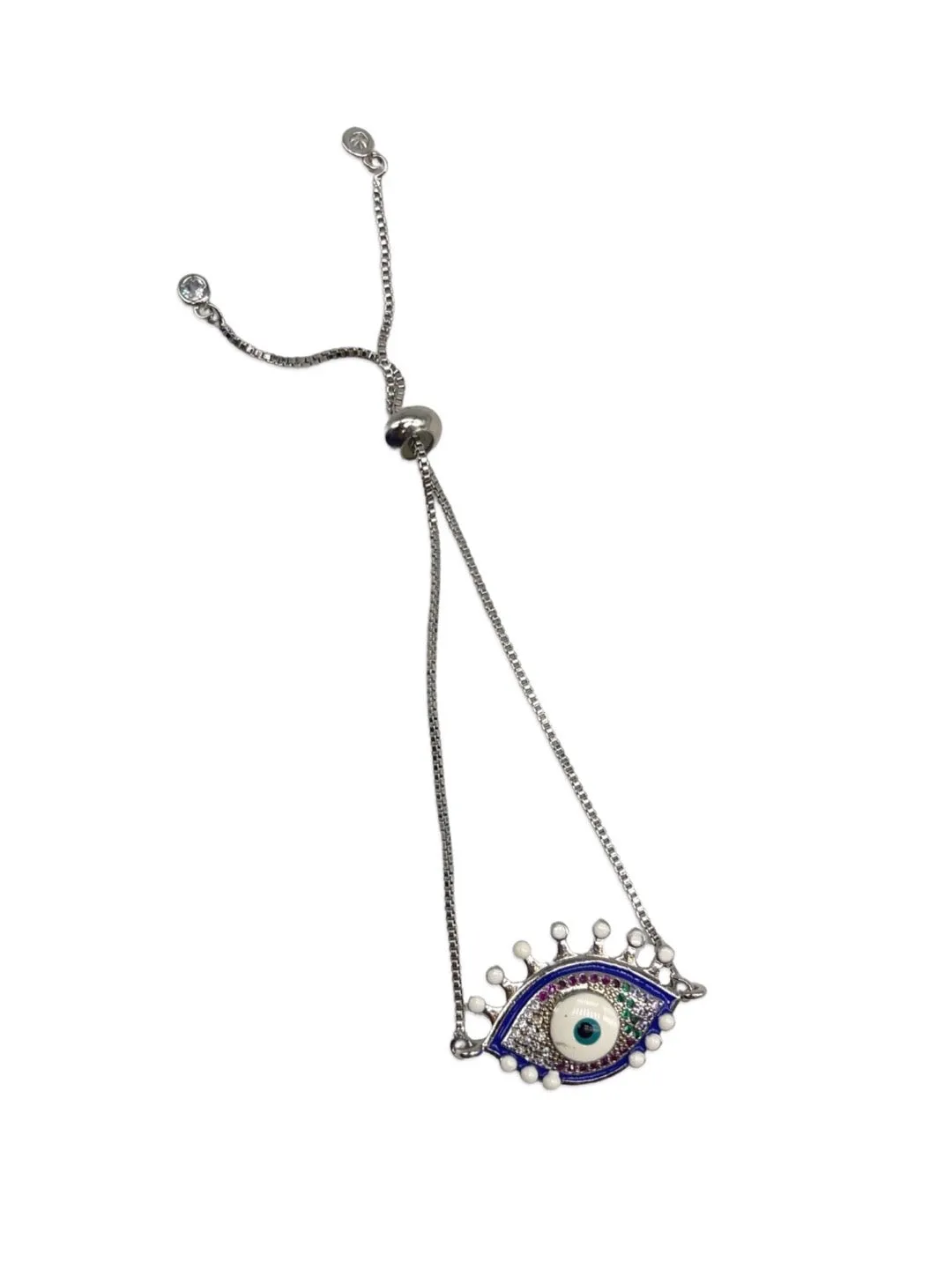 Silver Plated Multi Color Evil Eye Adjustable A D Bracelet