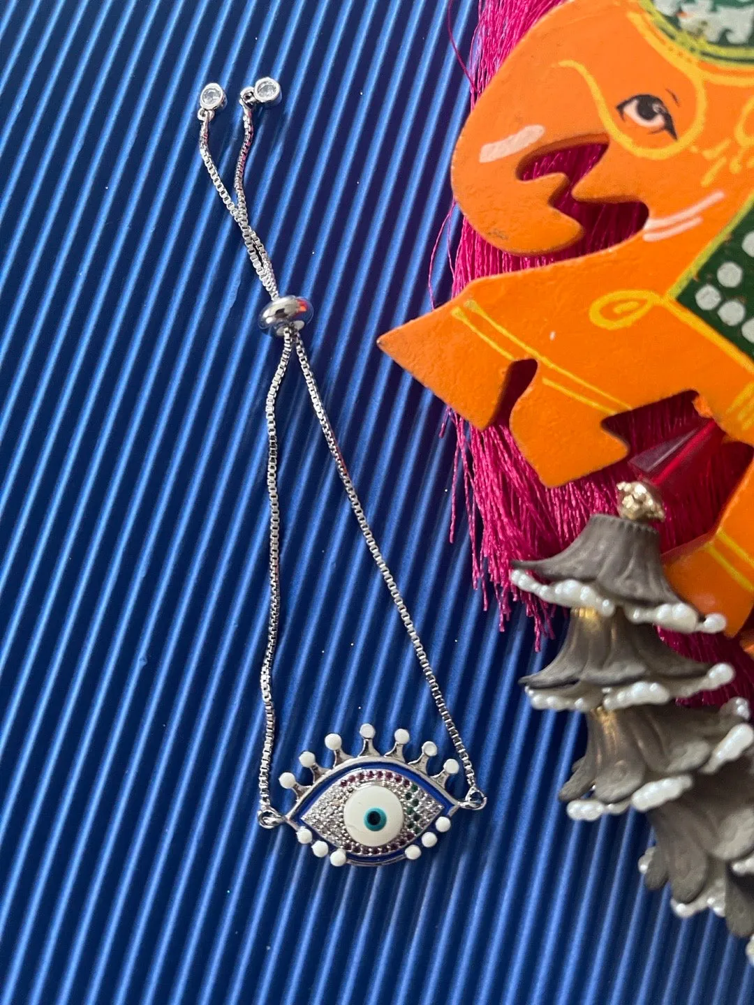 Silver Plated Multi Color Evil Eye Adjustable A D Bracelet