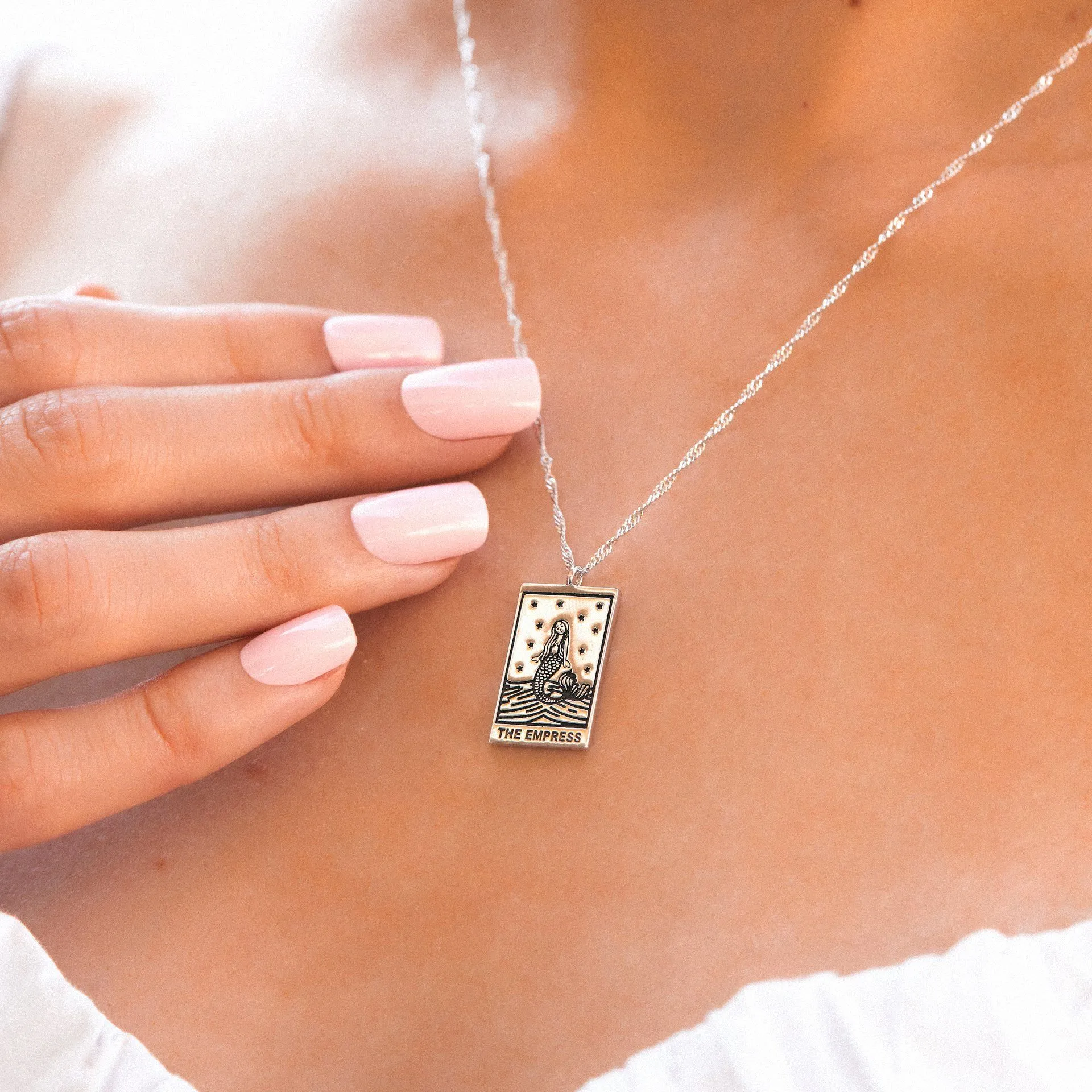 Silver Tarot Card Pendant Necklace