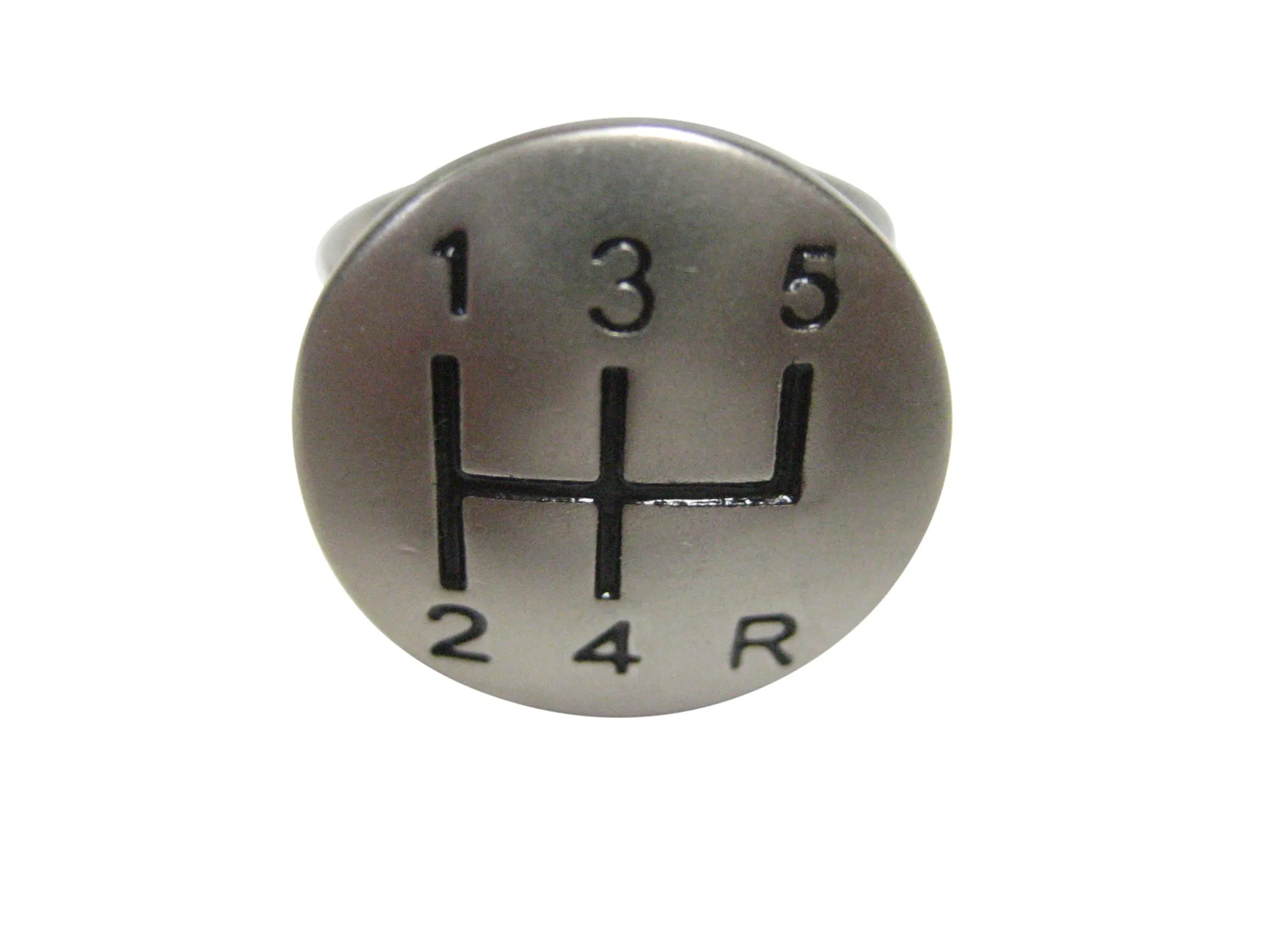 Silver Toned Matte Gear Shift Adjustable Size Fashion Ring