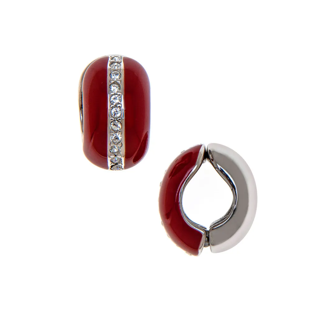 Silvertone Red With Crystals Reversible Hugs® Clip Earrings