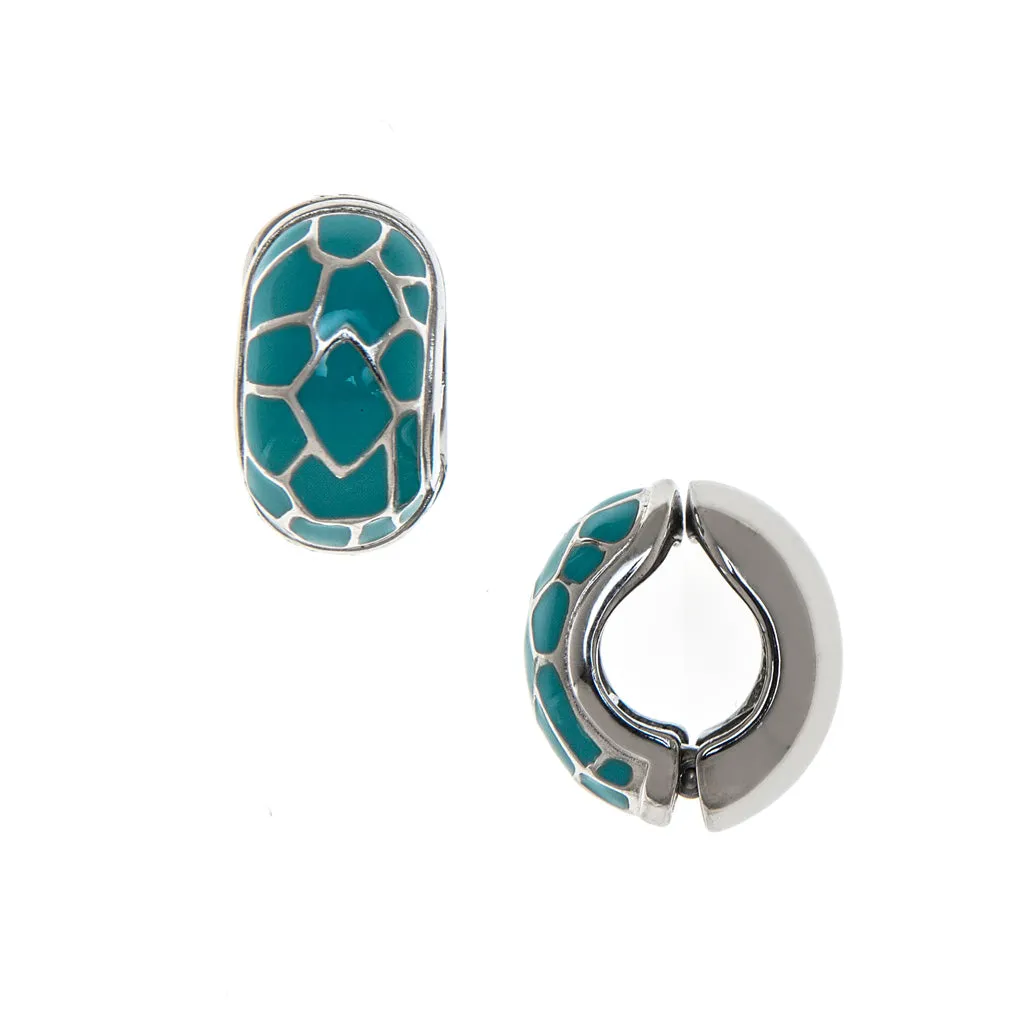 Silvertone Turquoise Cobble Reversible Hugs® Clip Earrings