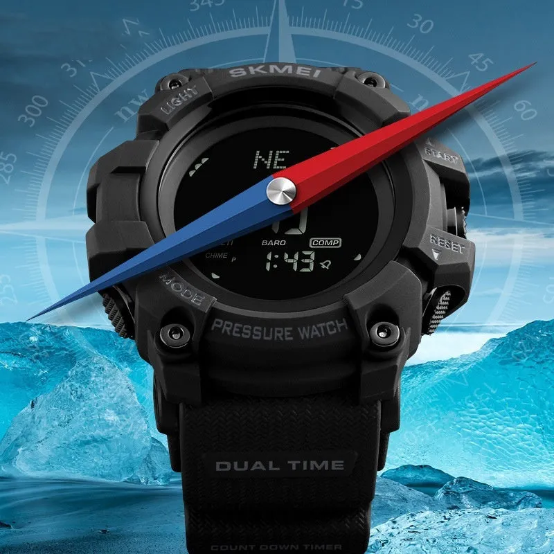 SKMEI 1358 Pedometer Barometer Thermometer Altimeter Compass Outdoor Climbing Watch For Men Original