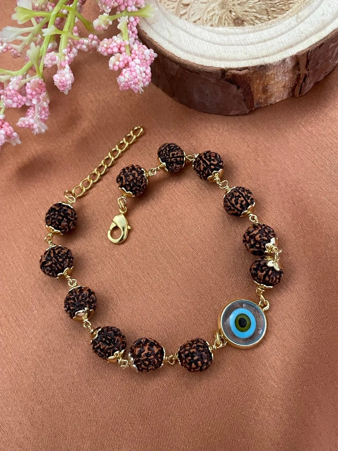 Sky Blue Evil Eye Mens Rudraksha Bracelet