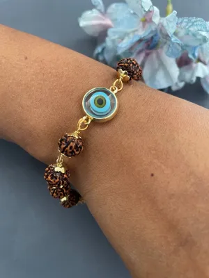 Sky Blue Evil Eye Mens Rudraksha Bracelet