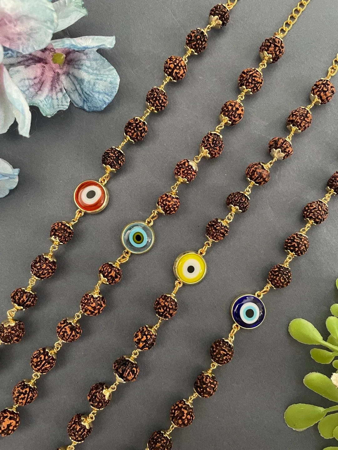 Sky Blue Evil Eye Mens Rudraksha Bracelet