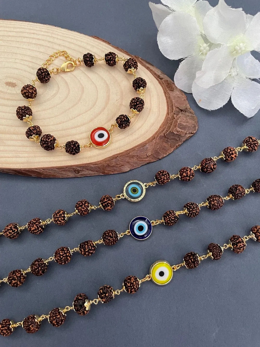 Sky Blue Evil Eye Mens Rudraksha Bracelet