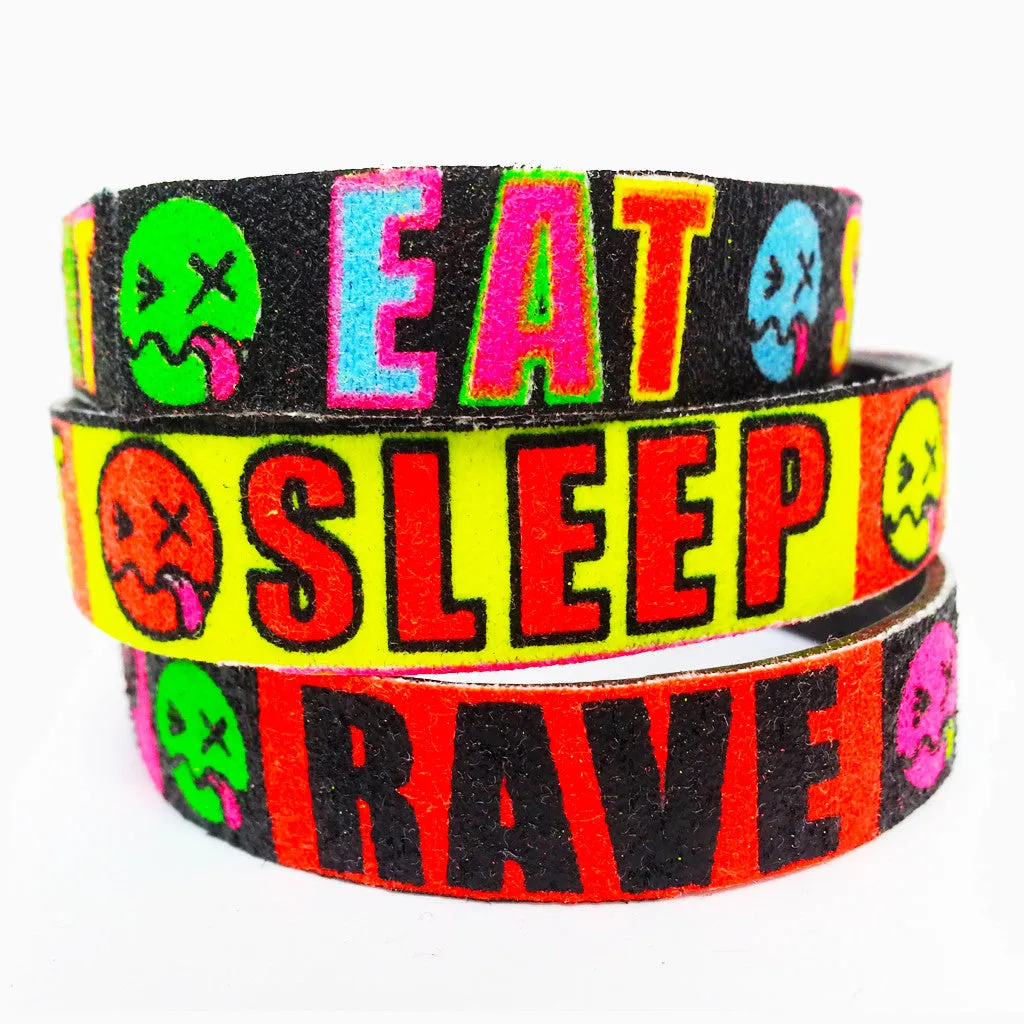SLOGAN BRACELET BANDS EAT SLEEP RAVE REPEAT THIN