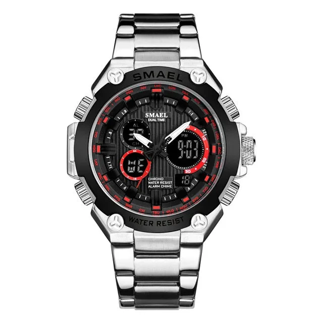 SMAEL Brand Men Military Sport Watches Mens LED Analog Digital Watch Male Army Stainless Steel Quartz Clock Relogio Masculino