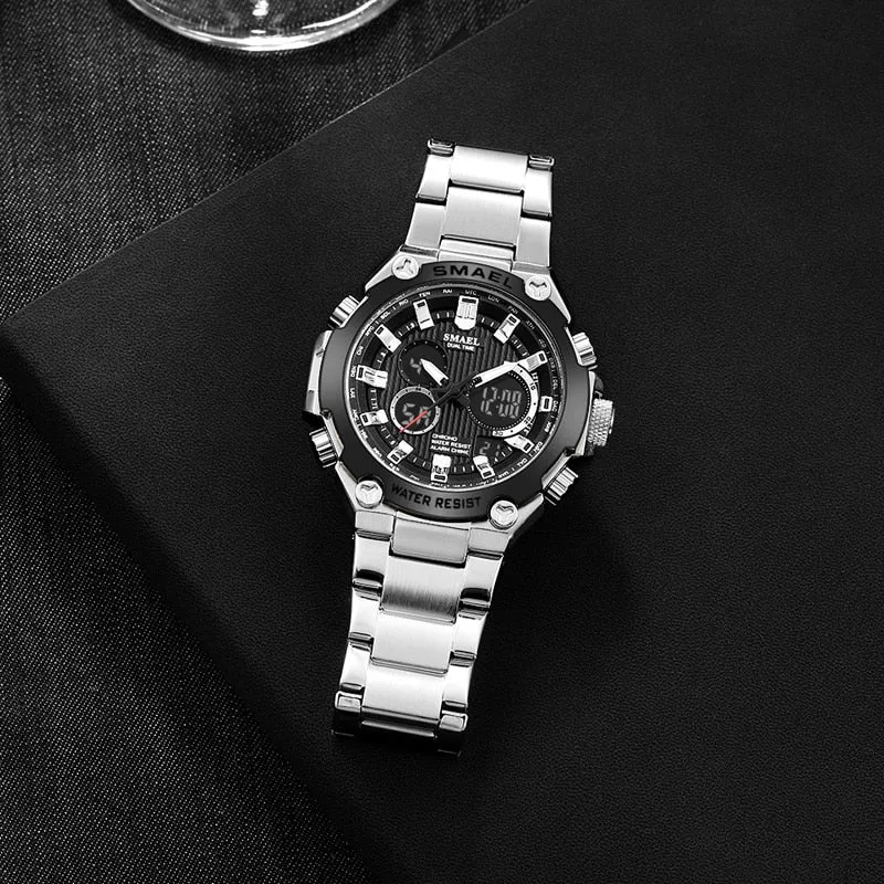 SMAEL Brand Men Military Sport Watches Mens LED Analog Digital Watch Male Army Stainless Steel Quartz Clock Relogio Masculino