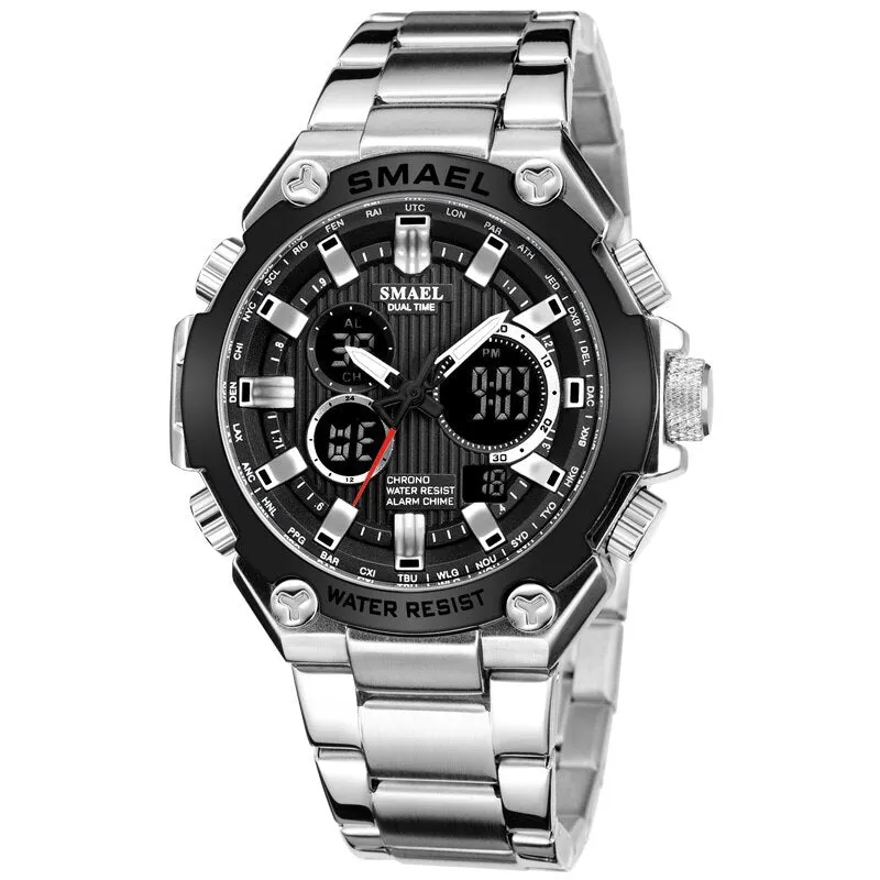 SMAEL Brand Men Military Sport Watches Mens LED Analog Digital Watch Male Army Stainless Steel Quartz Clock Relogio Masculino
