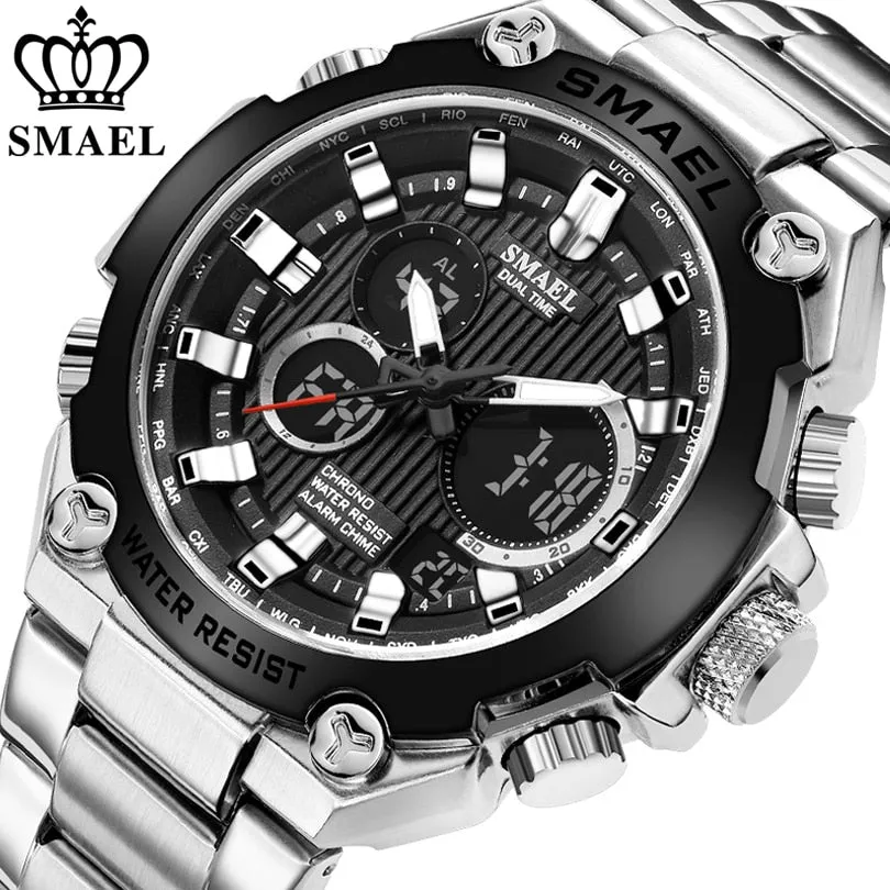 SMAEL Brand Men Military Sport Watches Mens LED Analog Digital Watch Male Army Stainless Steel Quartz Clock Relogio Masculino