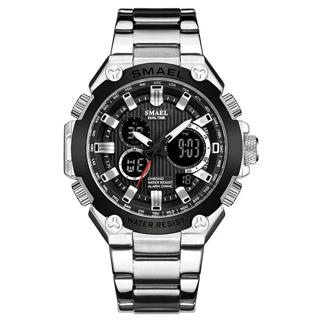 SMAEL Brand Men Military Sport Watches Mens LED Analog Digital Watch Male Army Stainless Steel Quartz Clock Relogio Masculino