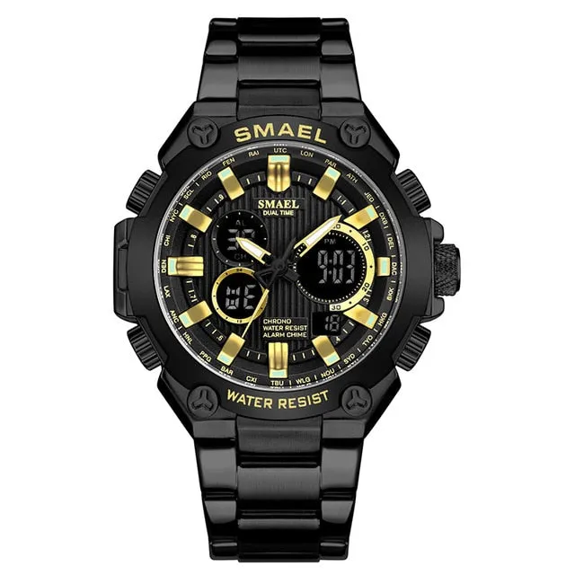 SMAEL Brand Men Military Sport Watches Mens LED Analog Digital Watch Male Army Stainless Steel Quartz Clock Relogio Masculino
