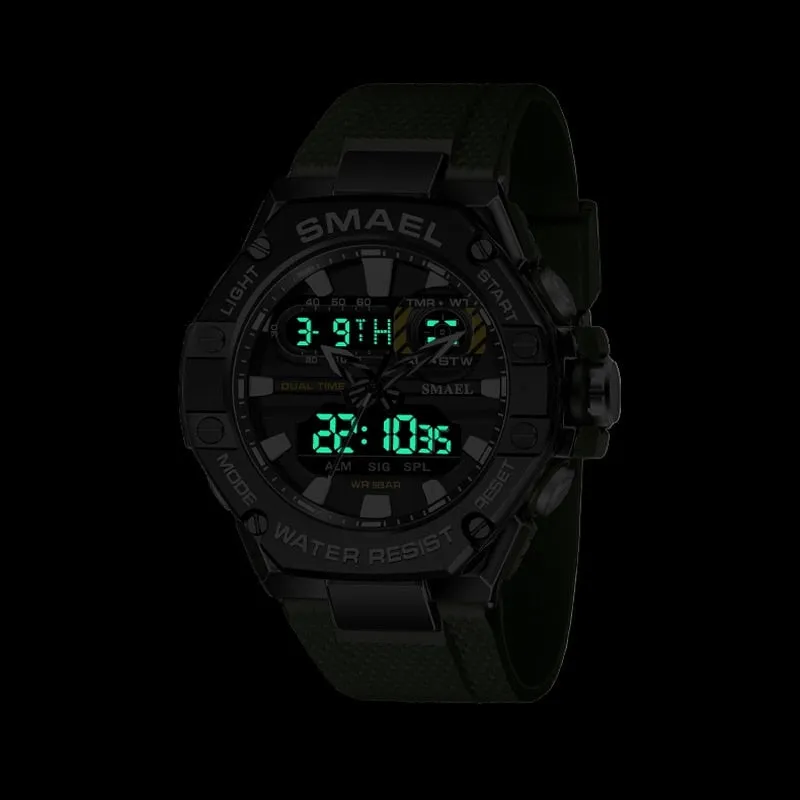 SMAEL Creative Sport Watch Dual Time Led Light Student Watches Alarm 8066 Fashion Stopwatch Military  Wristwatch