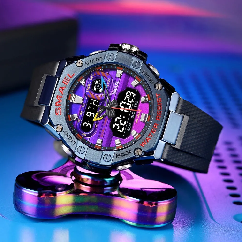SMAEL Creative Sport Watch Dual Time Led Light Student Watches Alarm 8066 Fashion Stopwatch Military  Wristwatch