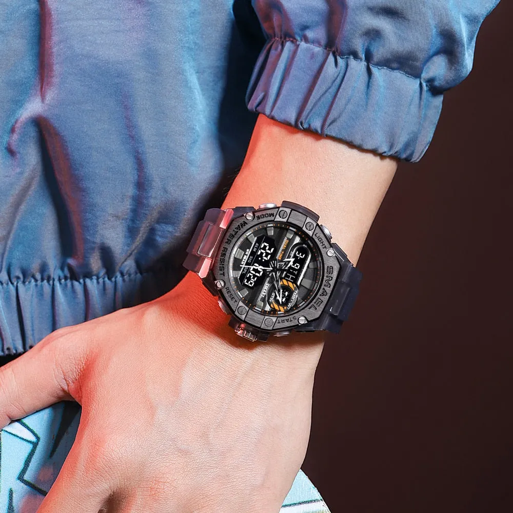 SMAEL Creative Sport Watch Dual Time Led Light Student Watches Alarm 8066 Fashion Stopwatch Military  Wristwatch