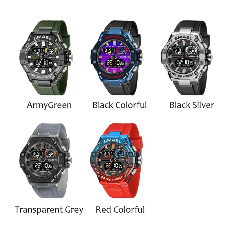 SMAEL Creative Sport Watch Dual Time Led Light Student Watches Alarm 8066 Fashion Stopwatch Military  Wristwatch