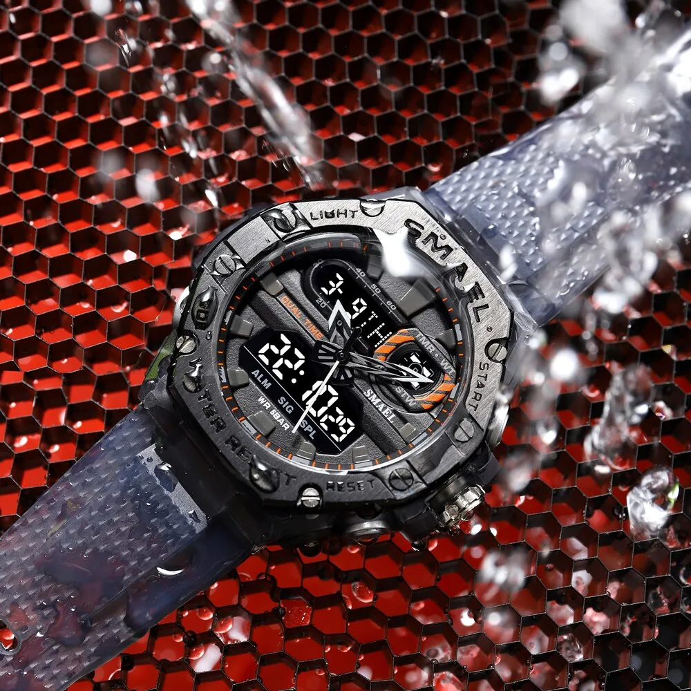 SMAEL Creative Sport Watch Dual Time Led Light Student Watches Alarm 8066 Fashion Stopwatch Military  Wristwatch
