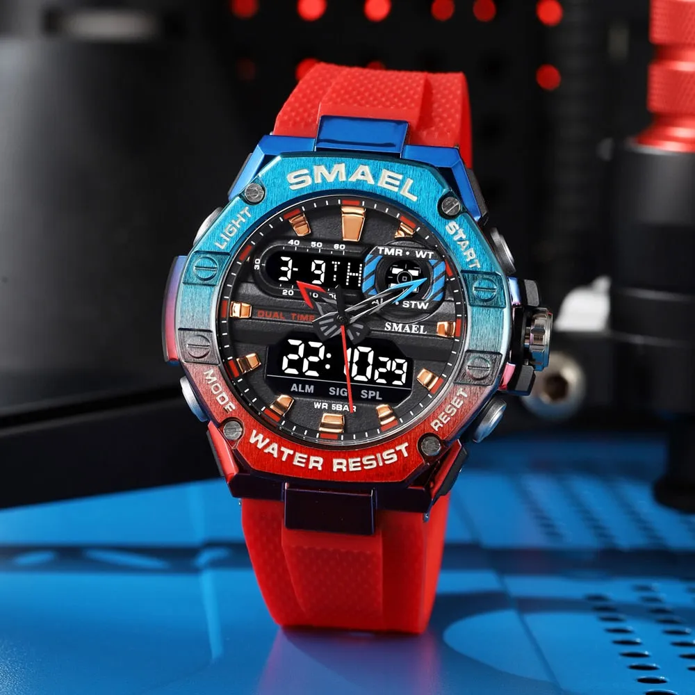 SMAEL Creative Sport Watch Dual Time Led Light Student Watches Alarm 8066 Fashion Stopwatch Military  Wristwatch