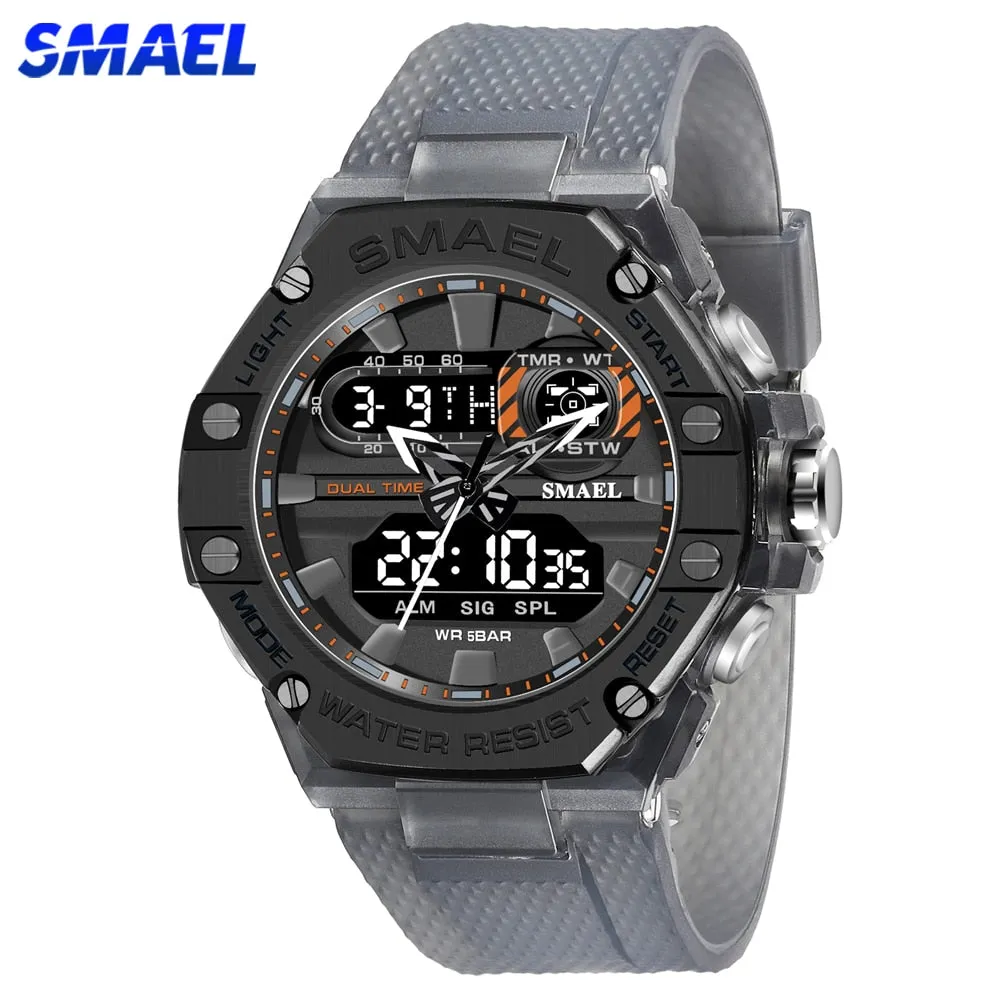 SMAEL Creative Sport Watch Dual Time Led Light Student Watches Alarm 8066 Fashion Stopwatch Military  Wristwatch