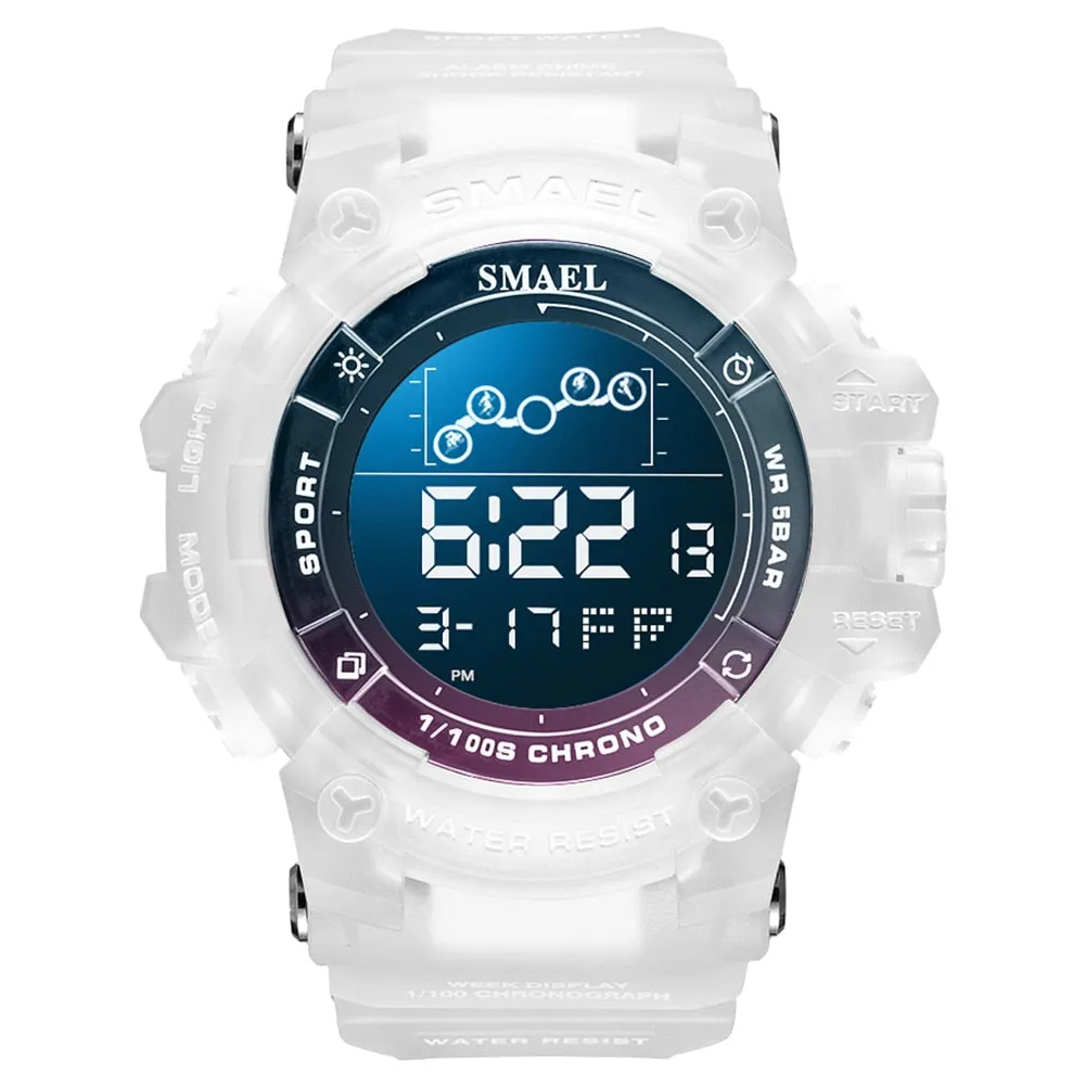 SMAEL Digital Watch Mens Alarm Clock Count Down Military Big Dial LED Electronic Fashion Wristwatch Casual Sport Watches for Man