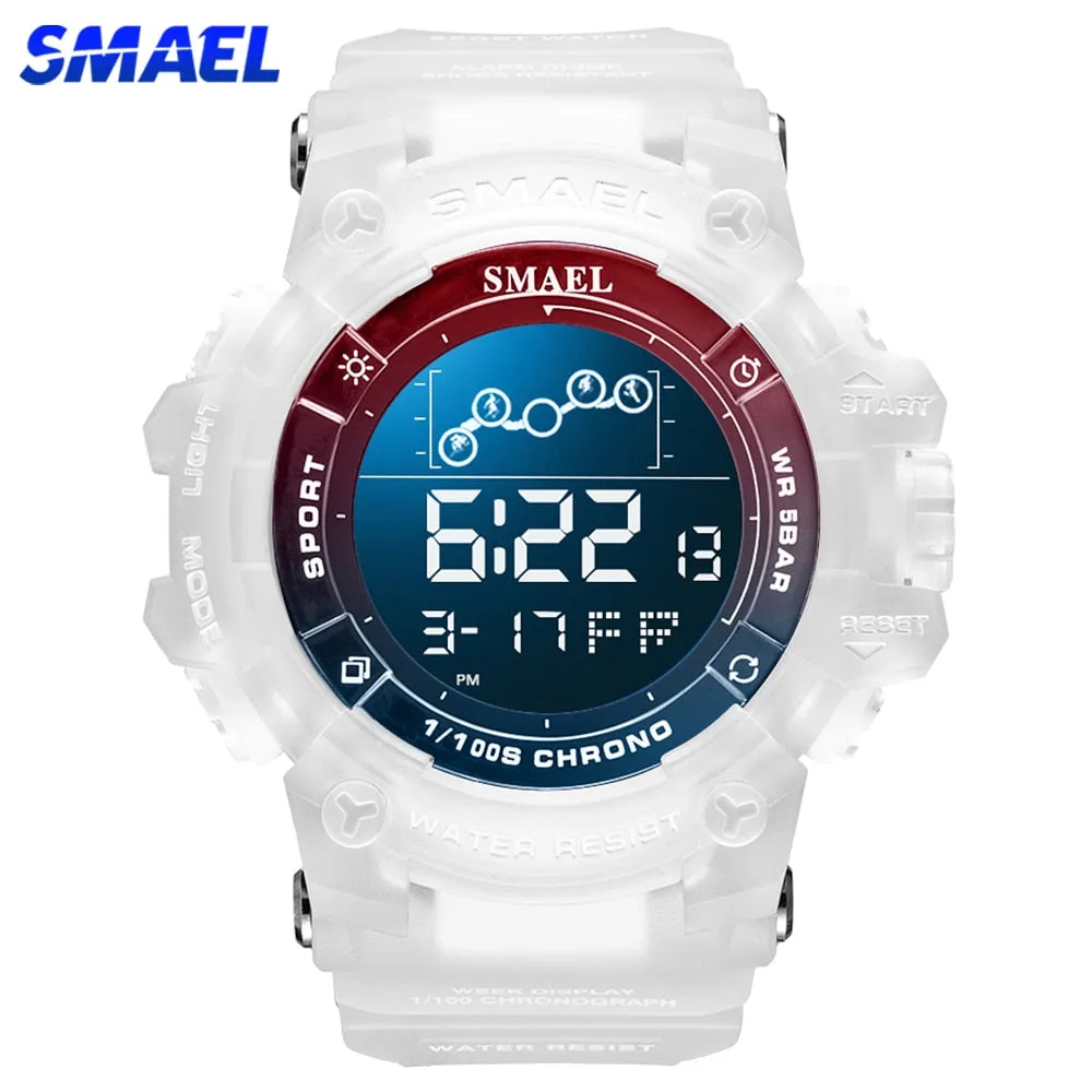 SMAEL Digital Watch Mens Alarm Clock Count Down Military Big Dial LED Electronic Fashion Wristwatch Casual Sport Watches for Man