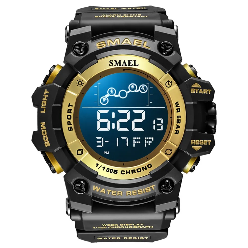 SMAEL Digital Watch Mens Alarm Clock Count Down Military Big Dial LED Electronic Fashion Wristwatch Casual Sport Watches for Man