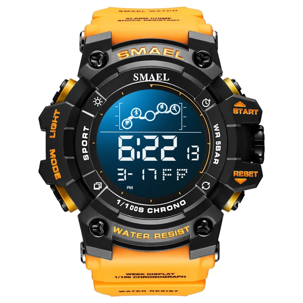 SMAEL Digital Watch Mens Alarm Clock Count Down Military Big Dial LED Electronic Fashion Wristwatch Casual Sport Watches for Man