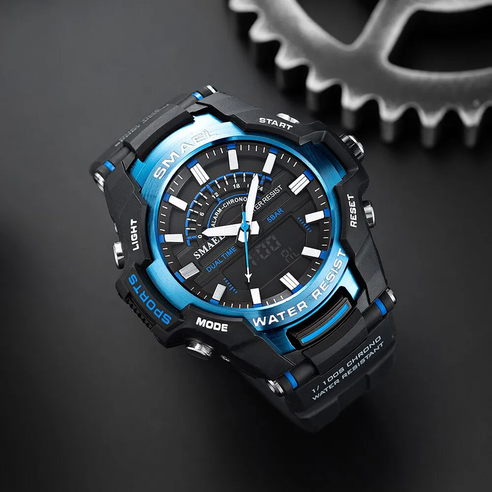 SMAEL Dual Display Wrist Watch Men Military Army Sport Waterproof Wristwatch Male Watches For Men Quartz Clock Outdoor Hour