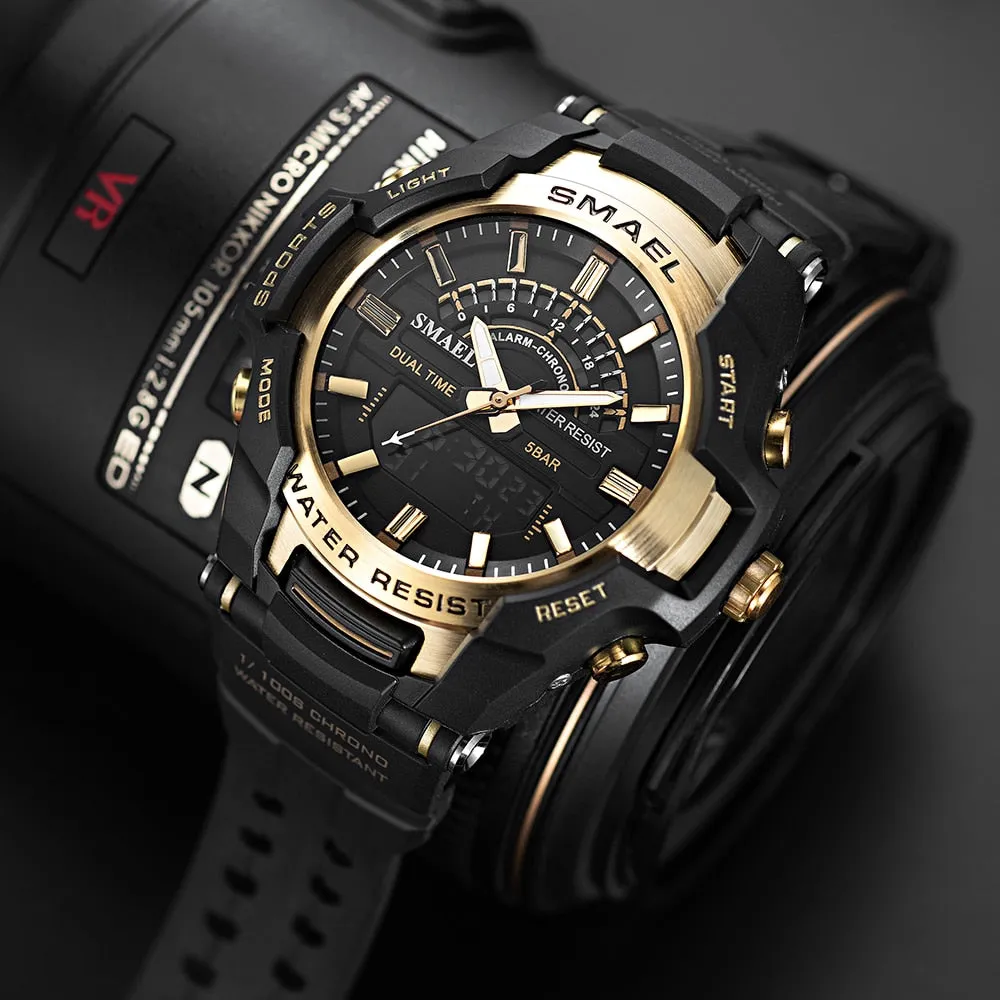 SMAEL Dual Display Wrist Watch Men Military Army Sport Waterproof Wristwatch Male Watches For Men Quartz Clock Outdoor Hour