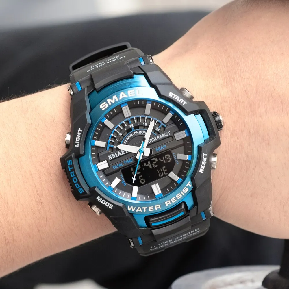 SMAEL Dual Display Wrist Watch Men Military Army Sport Waterproof Wristwatch Male Watches For Men Quartz Clock Outdoor Hour