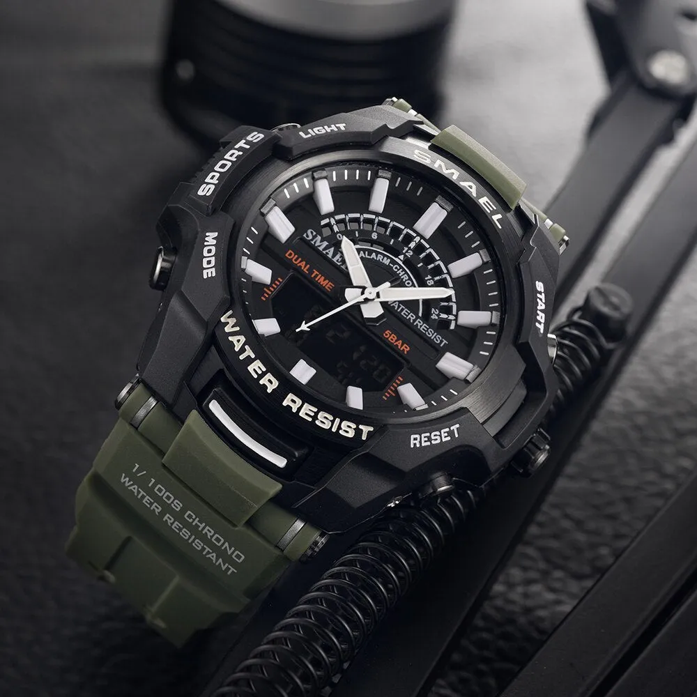 SMAEL Dual Display Wrist Watch Men Military Army Sport Waterproof Wristwatch Male Watches For Men Quartz Clock Outdoor Hour