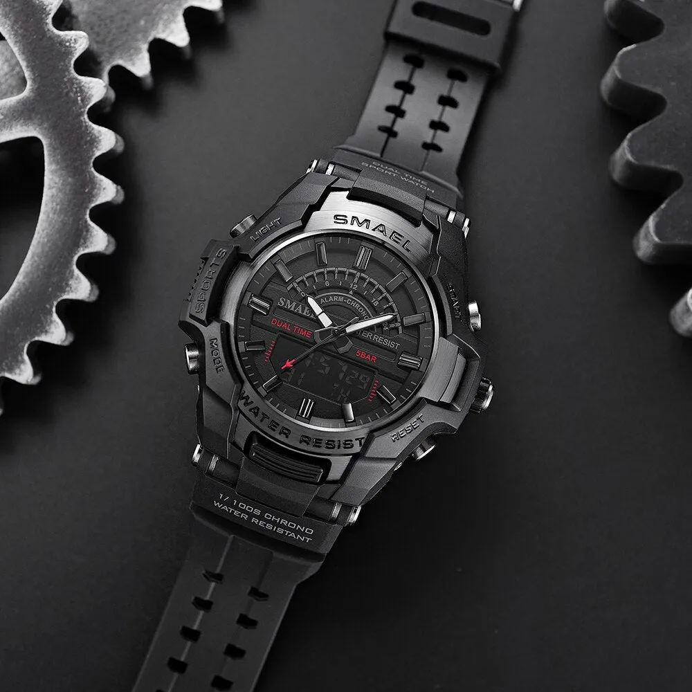 SMAEL Dual Display Wrist Watch Men Military Army Sport Waterproof Wristwatch Male Watches For Men Quartz Clock Outdoor Hour
