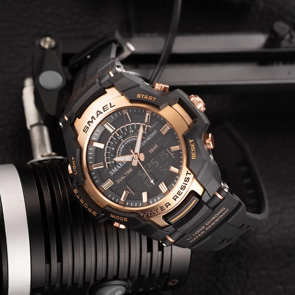 SMAEL Dual Display Wrist Watch Men Military Army Sport Waterproof Wristwatch Male Watches For Men Quartz Clock Outdoor Hour