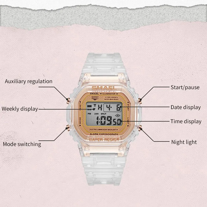 SMAEL Fashion Women &amp; Men Digital Watch Luxury Brand Student Sports Watches Unisex LED Electronic Wristwatch Teenager Clock Girl